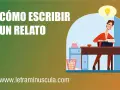 Hombre con idea de bombilla escribiendo en máquina de escribir, aprendiendo como escribir una historia.