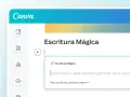 Interfaz de Canva con la función "Escritura Mágica" activa. Un sitio para escribir ideas y generar contenido.
