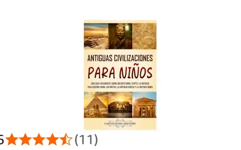 Guía de "Antiguas Civilizaciones para Niños" con imágenes de pirámides, guerreros y ruinas. Explora la edad antigua de forma divertida.