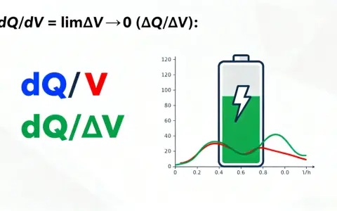 Fórmula de derivada con batería y gráficos. La h intercalada muestra la relación entre carga y voltaje.