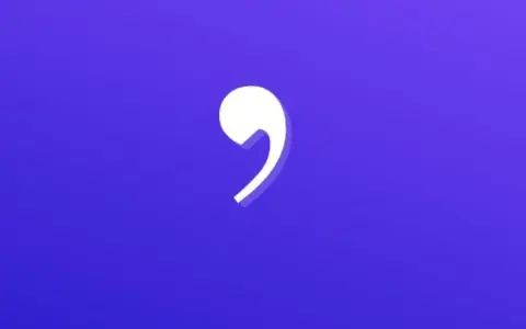 Un signo de puntuación blanco, una coma, destaca sobre un fondo azul vibrante. Es un recordatorio visual del uso de la coma.