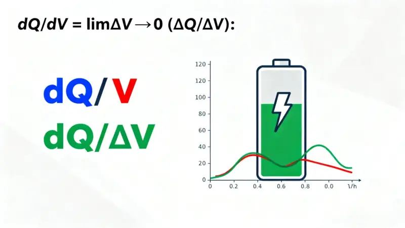Fórmula de derivada con batería y gráficos. La h intercalada muestra la relación entre carga y voltaje.
